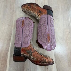 Lucchese Caiman Belly Western Cowboy Cowgirl Boots Size 6.5 RARE Square Toe